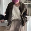 Chaqueta corta de cuero PU con cremallera estilo biker para mujer, nuevo estilo vintage de invierno 2026 para mujeres petite