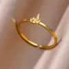 Anillo de Acero Inoxidable Chapado en Oro Transfronterizo para Mujer, Cruz, Luna, Anillo Geométrico Liso, Anillo de Pareja, Patrón Geométrico en Forma de Corazón