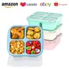 Amazon Nueva Lonchera de Silicona de Grado Alimenticio con Cuatro Compartimentos Caja de Lonchera Caja con Divisores para Ensalada Calentamiento en Microondas