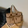 Bolsa de Hombro de Pana Suave y Pegajosa Color Caqui Suave Textura Simple y Duradera Múltiples Compartimentos para Viajes Diarios Escuela