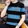 T-shirt listrada de manga curta masculina fina marca de moda high-end verão europeu feito camiseta sensível ao gelo meia manga