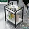 Suporte de chá para salas de xadrez e cartas, mesa lateral quadrada estável com cinzeiro para salas de chá, porta-copos de mesa de mahjong de camada dupla