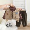 Ropa Infantil Niños Traje Estilo Western Bebé Primavera y Otoño Nuevo Triángulo Estándar Vestido Chaleco Conjunto de Tres Piezas Bebé Niños