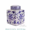Vaso Quadrado Antigo Azul e Branco com Flores e Pássaros, Tampa Vermelha com Padrão de Flores e Folhas Vermelhas, Decoração para Coleção de Casa e B&B, Azul e Branco