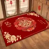Alfombra de boda estilo chino para dormitorio, alfombrilla roja festiva para el suelo de la sala de estar, felpudo de entrada con caracteres de "felicidad"