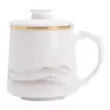 Caneca de Porcelana Jade Branco com Filtro para Separação de Chá, Copo Cerâmico Doméstico para Escritório com Tampa, Copo de Água para Conferência