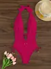 2027 Traje de baño transfronterizo europeo y americano comercio exterior Amazon de moda color liso tirante al cuello bikini sexy traje de baño de una pieza