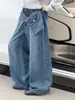 Novas calças jeans largas de outono estilo coreano para meninas, calças retas da moda e que afinam para crianças mais velhas, adequadas para primavera e outono, calças compridas até o chão