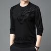 Primavera 2024 novo ano do Dragão novo suéter masculino gola redonda moda casual flocado base masculina camiseta de manga longa
