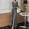 Vestido Largo de Manga Larga de Color Sólido Estilo Francés Maduro con Cintura Ceñida, Abotonado y de Atar para Mujer, Otoño, Sexy, Temperamento, Ajustado, que Resalta la Cadera, Falda Larga