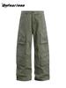 Pantalones Vintage Estilo Americano Lavado Viejo Cimitarra Multitud para Hombres y Mujeres Marca de Moda Sueltos Nicho Arco Bolsillos Múltiples Pantalones Casuales