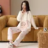 Algodón Puro2026 Nuevos Pijamas de Manga Larga para Mujer Temporada de Primavera/Otoño Pullover Lindo Dibujo Animado Gatito Ropa de Casa Se Puede Usar al Aire Libre