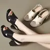 Sandalias de Tacón Alto para Mujer, Nuevo Estilo de Verano 2026, Plataforma Impermeable, Tacón Grueso, Suela Gruesa Versátil, Tira Única, Sandalias de Espalda Abierta