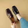 Zapatos de cuero retro de suela gruesa y punta cuadrada con un tacón grueso de 3.5 cm, mocasines versátiles de estilo británico, zapatos de vestir pequeños elegantes y sencillos