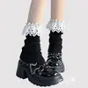 Calcetines de Encaje Lolita para Pantorrilla Calcetines Lindos Japoneses de Media Pantorrilla Blanco Crema Primavera y Verano Calcetines Finos con Felpa