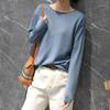 Suéter de cuello redondo con rizo fino de otoño para mujer, camisa básica de manga larga con hombros cortos, suéter coreano holgado de talla grande