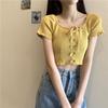 Camiseta de Verano Estilo Coreano con Cordones, Corta, que Muestra el Ombligo, Look Chic Adelgazante, Lindo Lazo, Tejido de Punto de Manga Corta para Mujer