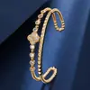 Pulsera abierta de doble capa con incrustaciones de circonita y diseño floral vintage transfronterizo, exquisita, elegante, moderna, adecuada para fiestas y uso diario