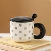 Taza de Cerámica de Puntos Geométricos Taza para Desayuno con Cuchara Taza de Agua de Cerámica Taza de Café Caja de Regalo Regalo de Acompañamiento