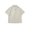 Camisa Cuban Collar G-stone estilo japonês com toque de linho para homens, modelagem solta, cor sólida, texturizada, camisa casual de manga curta