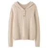 Nova camisa básica de tricô de cashmere para outono e inverno, cor sólida, simples e elegante, versão coreana, manga longa, com capuz, espessa, para o dia a dia das mulheres