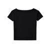 Camiseta Sexy Pura Celebridade da Internet Off-Shoulder Clavícula Fina Micro-perfurada Doce Spice Girl Simples Lisa Solta Top