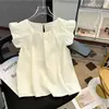 Ropa infantil camisa sin mangas ligera de color amarillo claro con volantes para niñas 2026 verano nuevo estilo chaleco para niñas con pequeñas mangas acampanadas top