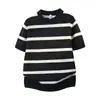 2026 Novo Estilo de Verão Malha Slim Fit Top Camiseta Gola Redonda para Homens Casual Retro Combinação de Cores Listras Pretas e Brancas