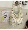 Bolsa de Ombro Plissada de Urso Cartoon Fofo e Doce Coreana Ins Literária Floral Diária Versátil Bolsa Transversal de Estudante