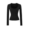 Camiseta Sexy de Estilo Chica Caliente con Cuello Redondo Grande, Forrada de Polar, Manga Larga, Nueva Moda Otoño e Invierno, Versátil, Ajustada, Camiseta Corta Base para Mujer
