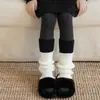 25220 Calcetines Gruesos Cálidos para Niños, Rodilleras de Punto para Niñas Estilo Coreano con Bloques de Color Otoño e Invierno, Mangas para Pantorrilla Tejidas