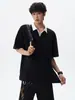 Camisa Polo de Color Bloqueado de Marca de Moda, Falso Dos Piezas para Hombre, Verano Retro Estilo Universitario Deportivo Manga Corta High Street Versátil Casual