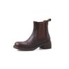 Botines Chelsea de Piel de Vaca de Primera Capa Estilo Británico Simples y Versátiles Invierno 2025 Tacón Medio Grueso Punta Redonda Botines Cortos de Manga de Piel Genuina para Mujer