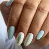 Uñas Postizas Color Azul Sólido Fresco Blanco Lechoso Uña Larga Almendra Pegatinas de Uñas Pesces Pequeños Rayas Verticales Uñas Postizas Desmontables