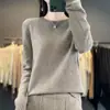 Top base de malha de alta qualidade pronto para usar, gola redonda, outono e inverno, estilo coreano, 100% lã, cor sólida, simples, versátil, corte solto, para mulheres
