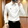 Camisa de manga larga para hombre de marca francesa de alta gama, elástica, corte ajustado, sin arrugas, antiarrugas, casual, fluida, nuevo modelo de otoño