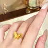 Anel de ouro tipo loja de joias, ouro de areia, laço duplo tridimensional para mulheres, moderno, simples, design de nicho, anel ajustável de alta qualidade