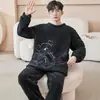Pijama para Hombre Primavera, Otoño e Invierno 2024 Nuevo con Forro de Felpa Espesado Coral Fleece Ropa de Casa para Niños Jóvenes traje