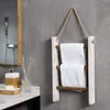 Estante de Almacenamiento Viejo de Madera Estante para Toallas Bufandas de Baño Colgante Trapezoidal con Cuerda de Cáñamo Montado en Pared Estante Decorativo