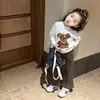 Conjunto para Meninas 2026 Novo Outono Infantil Estampa de Desenho Animado Branco Manga Longa Camada Base Versátil Bebê Calça Estampa de Leopardo