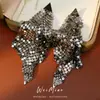 Pendientes de Borla Triangulares Cuadrados de Aguja Plateada, Pendientes de Lujo Ligero y de Alta Gama, Estilo Europeo y Americano, Pendientes Exagerados Únicos y Elegantes para Mujer