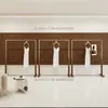 Arara de Chão para Loja de Roupas Rack Ilha Cor de Noz Aço Inoxidável Loja do Comprador Prateleira Lateral para Pendurar Roupas Loja de Roupas Femininas