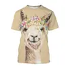 Camiseta Estampada 3D de Alpaca Desenho Animado para Homens Animal Fofo Harajuku Streetwear Camiseta de Manga Curta Top Camiseta