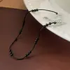 Pulsera trenzada de cuerda negra con ágata negra de plata de ley S925, Retro, Gama alta, Lujo ligero, Moderna, Versátil, Sencilla y elegante