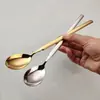 Colher de Aço Inoxidável 316L Cabo Quadrado Simples Garfo para Macarrão Cabo Longo Colher para Sorvete Colher para Mexer de Uso Duplo Garfo para Bolo e Frutas Colher de Restaurante Ocidental