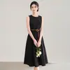 2608106-Nanyou Vestido Regata Slim-Fit Sem Mangas Simples e Elegante Cintura Marcada Vestido de Verão Feminino