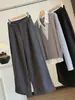 Calça de Terno de Lã Wide-Leg Petite para Mulheres 2026 Outono/Inverno Nova Retro Elástica Cintura Alta Versátil Cropped Casual