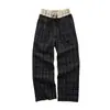 Pantalones a cuadros con cintura de bloques de color retro japonés para hombre, pantalones casuales rectos holgados con cordón estilo americano a cuadros cleanfit