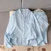 Pijama de luxo estilo coreano novo para homens, fino de manga comprida e calça comprida para primavera e outono, cardigã de abertura frontal, conjunto plus size, roupa de casa