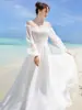 Vestido de Vacaciones en Maldivas Super Hada Costera Vestido de Playa 2026 Nuevo Vestido Largo Chifón Hombro Descubierto Vestido Blanco